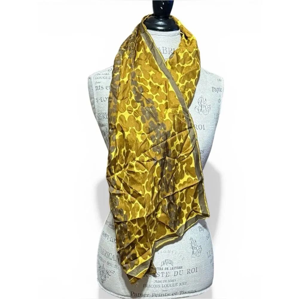 Vintage Vera Neumann Silk Scarf Abstract Circles Gold Brown 43” x 14”